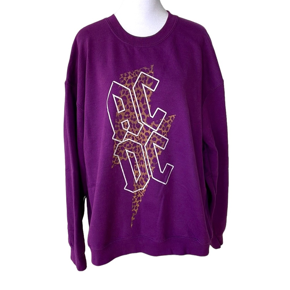 AC/DC Purple Gold Leopard Graphic Oversized Sweatshirt Unisex Size Large